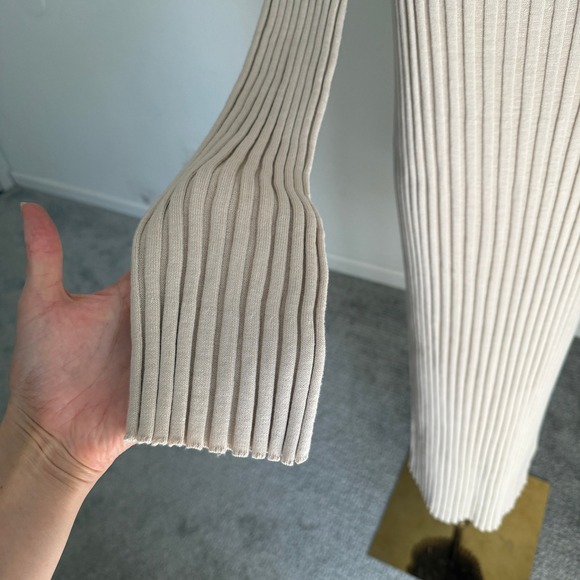 Loulou Studio $439 Uturoa Ribbed Long Sleeve Midi Dress Silk Cotton Beige Small - Picture 3 of 10